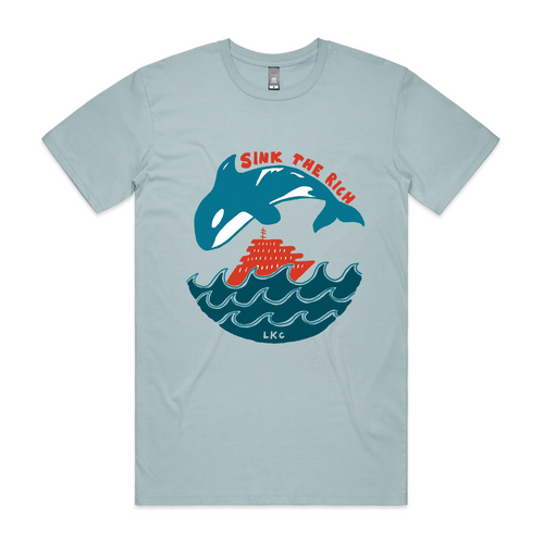 Sink The Rich Tee by Lonely Kids Club. All clothing from our T-shirts to our shorts and hoodies are ethically made, and printed packed and shipped from Sydney.