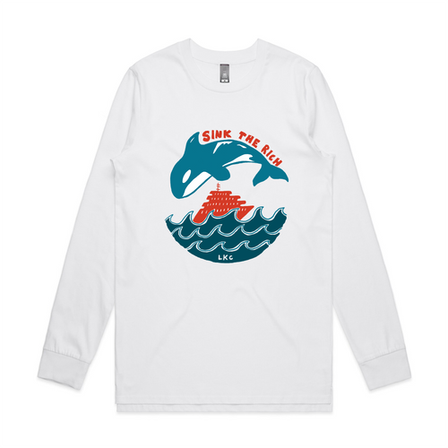 Sink The Rich Tee by Lonely Kids Club. All clothing from our T-shirts to our shorts and hoodies are ethically made, and printed packed and shipped from Sydney.