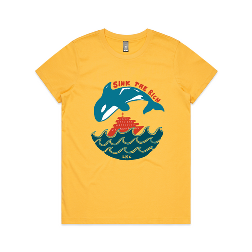 Sink The Rich Tee by Lonely Kids Club. All clothing from our T-shirts to our shorts and hoodies are ethically made, and printed packed and shipped from Sydney.