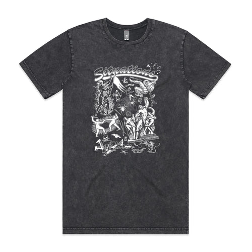Situations Tee by Lonely Kids Club. All clothing from our T-shirts to our shorts and hoodies are ethically made, and printed packed and shipped from Sydney.