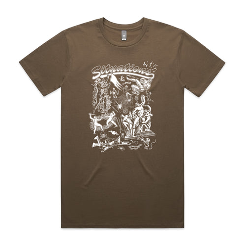 Situations Tee by Lonely Kids Club. All clothing from our T-shirts to our shorts and hoodies are ethically made, and printed packed and shipped from Sydney.