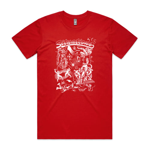 Situations Tee by Lonely Kids Club. All clothing from our T-shirts to our shorts and hoodies are ethically made, and printed packed and shipped from Sydney.