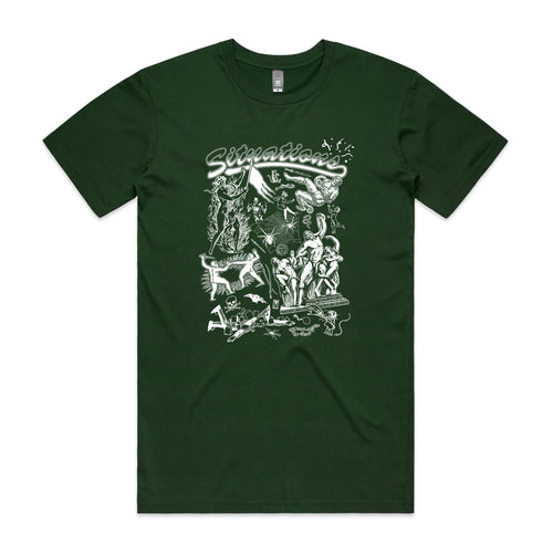 Situations Tee by Lonely Kids Club. All clothing from our T-shirts to our shorts and hoodies are ethically made, and printed packed and shipped from Sydney.