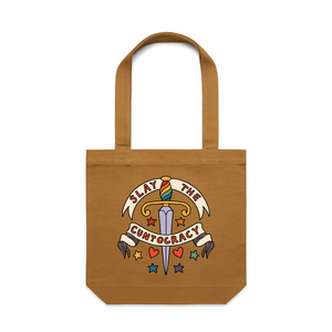Slay The Cuntocracy Tote by Lonely Kids Club. All clothing from our T-shirts to our shorts and hoodies are ethically made, and printed packed and shipped from Sydney.