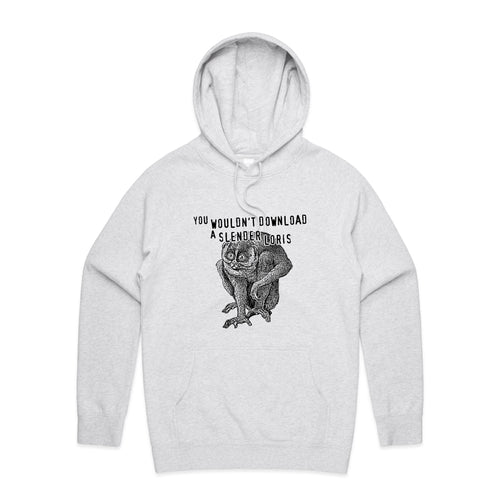 Slender Loris Hoodie by Lonely Kids Club. All clothing from our T-shirts to our shorts and hoodies are ethically made, and printed packed and shipped from Sydney.
