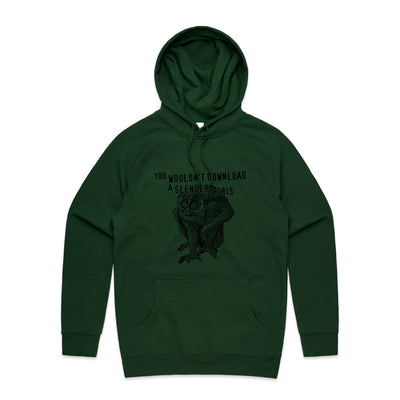 Slender Loris Hoodie by Lonely Kids Club. All clothing from our T-shirts to our shorts and hoodies are ethically made, and printed packed and shipped from Sydney.