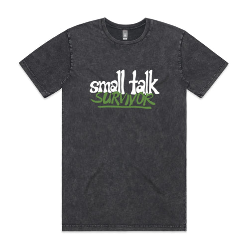 Small Talk Survivor Tee by Lonely Kids Club. All clothing from our T-shirts to our shorts and hoodies are ethically made, and printed packed and shipped from Sydney.