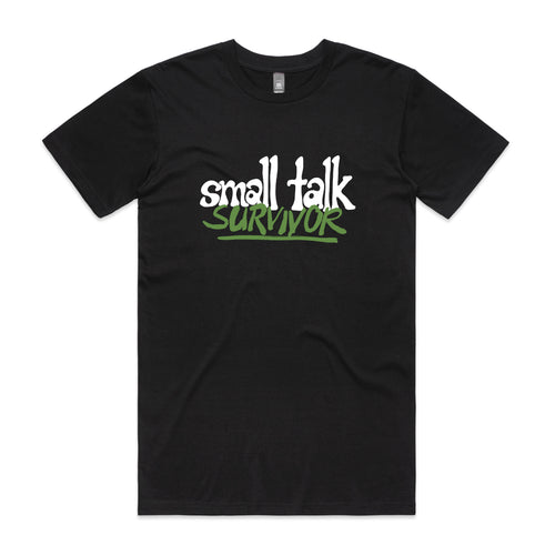 Small Talk Survivor Tee by Lonely Kids Club. All clothing from our T-shirts to our shorts and hoodies are ethically made, and printed packed and shipped from Sydney.