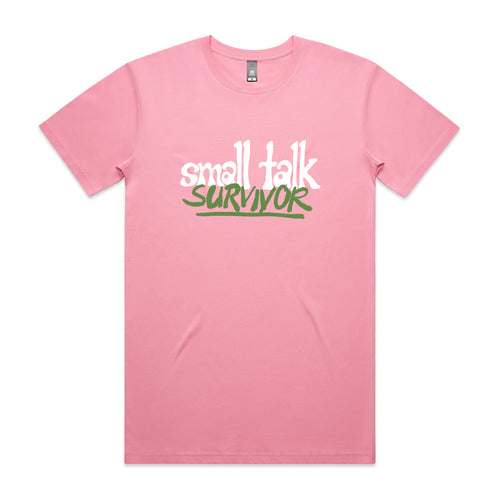 Small Talk Survivor Tee by Lonely Kids Club. All clothing from our T-shirts to our shorts and hoodies are ethically made, and printed packed and shipped from Sydney.