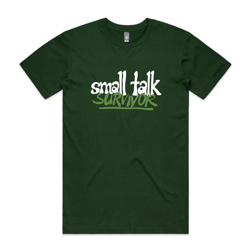 Small Talk Survivor Tee by Lonely Kids Club. All clothing from our T-shirts to our shorts and hoodies are ethically made, and printed packed and shipped from Sydney.