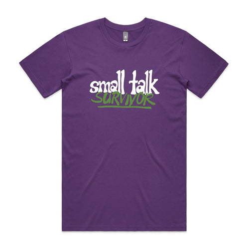 Small Talk Survivor Tee by Lonely Kids Club. All clothing from our T-shirts to our shorts and hoodies are ethically made, and printed packed and shipped from Sydney.