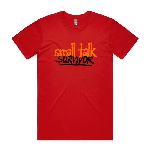 Small Talk Survivor Tee by Lonely Kids Club. All clothing from our T-shirts to our shorts and hoodies are ethically made, and printed packed and shipped from Sydney.