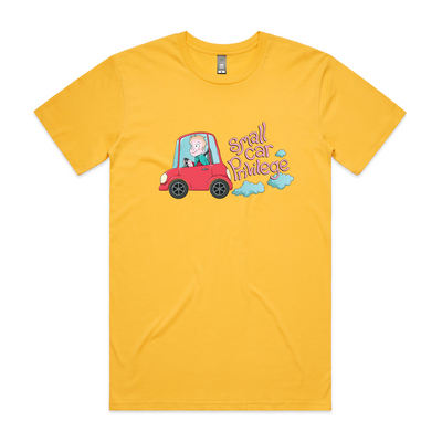 Small Car Privilege Tee by Lonely Kids Club. All clothing from our T-shirts to our shorts and hoodies are ethically made, and printed packed and shipped from Sydney.