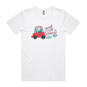 Small Car Privilege Tee by Lonely Kids Club. All clothing from our T-shirts to our shorts and hoodies are ethically made, and printed packed and shipped from Sydney.