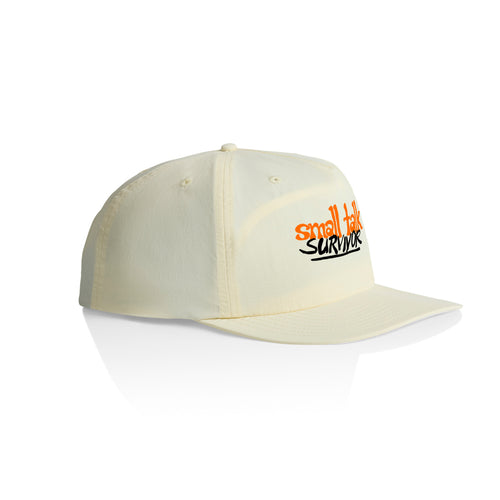 Small Talk Survivor Hat by Lonely Kids Club. All clothing from our T-shirts to our shorts and hoodies are ethically made, and printed packed and shipped from Sydney.