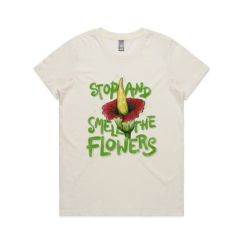 Smell The Flowers Tee by Lonely Kids Club. All clothing from our T-shirts to our shorts and hoodies are ethically made, and printed packed and shipped from Sydney.