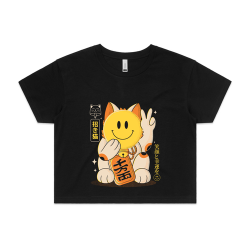 Smiley Maneki Tee by Lonely Kids Club. All clothing from our T-shirts to our shorts and hoodies are ethically made, and printed packed and shipped from Sydney.