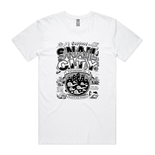 Snail City Tee by Lonely Kids Club. All clothing from our T-shirts to our shorts and hoodies are ethically made, and printed packed and shipped from Sydney.