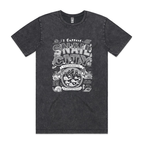 Snail City Tee by Lonely Kids Club. All clothing from our T-shirts to our shorts and hoodies are ethically made, and printed packed and shipped from Sydney.