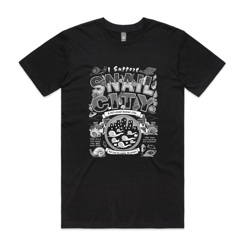 Snail City Tee by Lonely Kids Club. All clothing from our T-shirts to our shorts and hoodies are ethically made, and printed packed and shipped from Sydney.