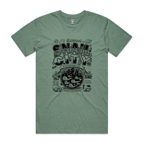 Snail City Tee by Lonely Kids Club. All clothing from our T-shirts to our shorts and hoodies are ethically made, and printed packed and shipped from Sydney.