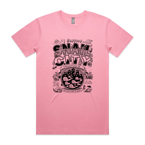 Snail City Tee by Lonely Kids Club. All clothing from our T-shirts to our shorts and hoodies are ethically made, and printed packed and shipped from Sydney.