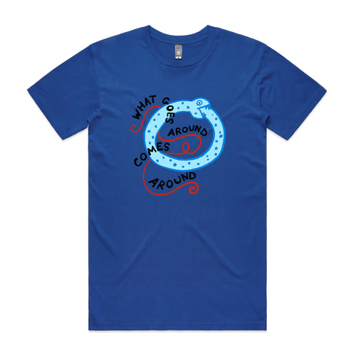 What Goes Around Tee by Lonely Kids Club. All clothing from our T-shirts to our shorts and hoodies are ethically made, and printed packed and shipped from Sydney.