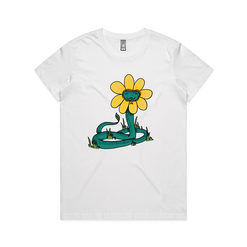 Snake Flower Tee by Lonely Kids Club. All clothing from our T-shirts to our shorts and hoodies are ethically made, and printed packed and shipped from Sydney.