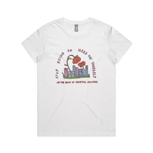 Societal Collapse Tee by Lonely Kids Club. All clothing from our T-shirts to our shorts and hoodies are ethically made, and printed packed and shipped from Sydney.