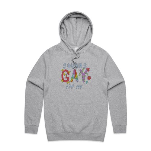Sounds Gay Hoodie by Lonely Kids Club. All clothing from our T-shirts to our shorts and hoodies are ethically made, and printed packed and shipped from Sydney.