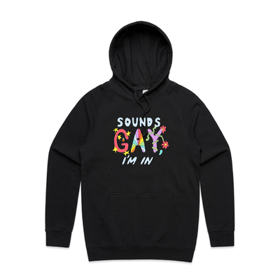 Sounds Gay Hoodie by Lonely Kids Club. All clothing from our T-shirts to our shorts and hoodies are ethically made, and printed packed and shipped from Sydney.