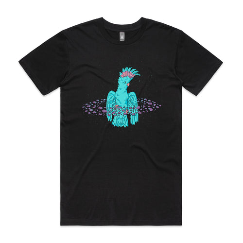 Space Cockatoo Tee by Lonely Kids Club. All clothing from our T-shirts to our shorts and hoodies are ethically made, and printed packed and shipped from Sydney.