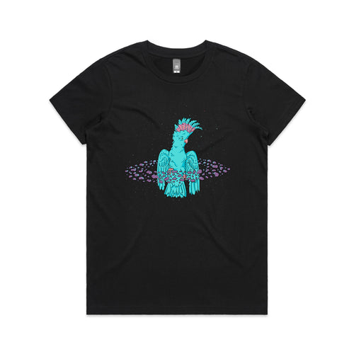 Space Cockatoo Tee by Lonely Kids Club. All clothing from our T-shirts to our shorts and hoodies are ethically made, and printed packed and shipped from Sydney.