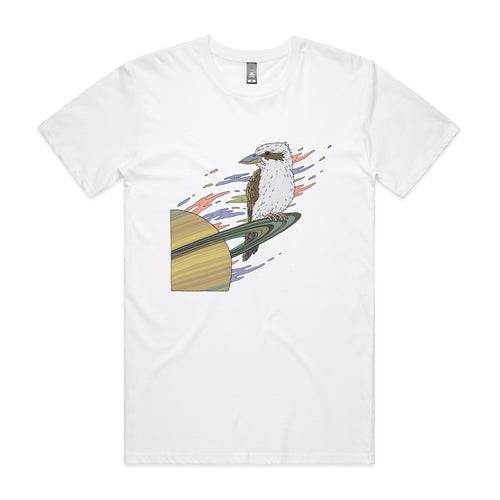 Space Kookaburra Tee by Lonely Kids Club. All clothing from our T-shirts to our shorts and hoodies are ethically made, and printed packed and shipped from Sydney.