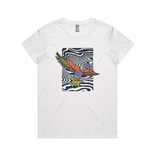 Space Lorikeet Tee by Lonely Kids Club. All clothing from our T-shirts to our shorts and hoodies are ethically made, and printed packed and shipped from Sydney.