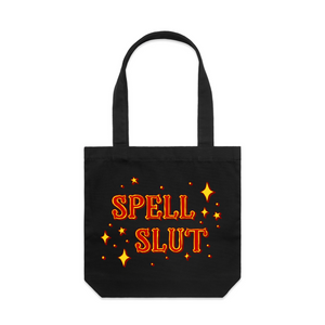 Spell Slut Tote by Lonely Kids Club. All clothing from our T-shirts to our shorts and hoodies are ethically made, and printed packed and shipped from Sydney.