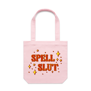 Spell Slut Tote by Lonely Kids Club. All clothing from our T-shirts to our shorts and hoodies are ethically made, and printed packed and shipped from Sydney.