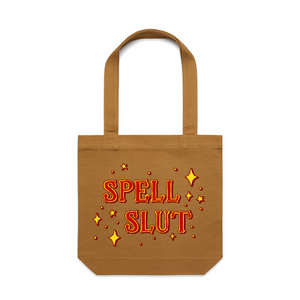 Spell Slut Tote by Lonely Kids Club. All clothing from our T-shirts to our shorts and hoodies are ethically made, and printed packed and shipped from Sydney.
