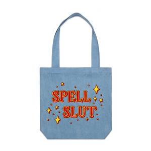 Spell Slut Tote by Lonely Kids Club. All clothing from our T-shirts to our shorts and hoodies are ethically made, and printed packed and shipped from Sydney.