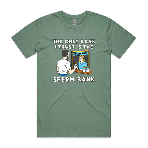 Sperm Bank Tee by Lonely Kids Club. All clothing from our T-shirts to our shorts and hoodies are ethically made, and printed packed and shipped from Sydney.