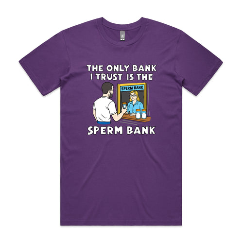 Sperm Bank Tee by Lonely Kids Club. All clothing from our T-shirts to our shorts and hoodies are ethically made, and printed packed and shipped from Sydney.