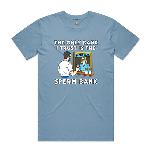 Sperm Bank Tee by Lonely Kids Club. All clothing from our T-shirts to our shorts and hoodies are ethically made, and printed packed and shipped from Sydney.