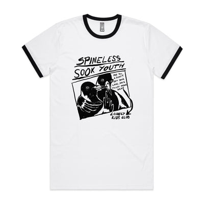 Spineless Sook Youth Tee by Lonely Kids Club. All clothing from our T-shirts to our shorts and hoodies are ethically made, and printed packed and shipped from Sydney.