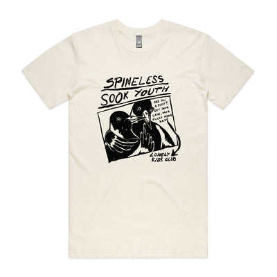 Spineless Sook Youth Tee by Lonely Kids Club. All clothing from our T-shirts to our shorts and hoodies are ethically made, and printed packed and shipped from Sydney.