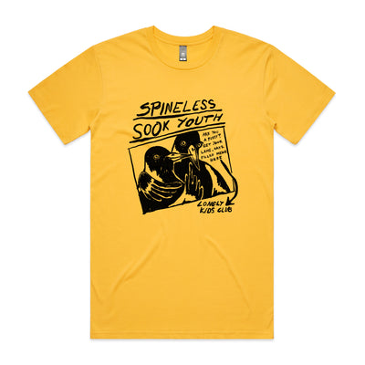 Spineless Sook Youth Tee by Lonely Kids Club. All clothing from our T-shirts to our shorts and hoodies are ethically made, and printed packed and shipped from Sydney.
