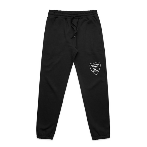 Spite Track Pants by Lonely Kids Club. All clothing from our T-shirts to our shorts and hoodies are ethically made, and printed packed and shipped from Sydney.