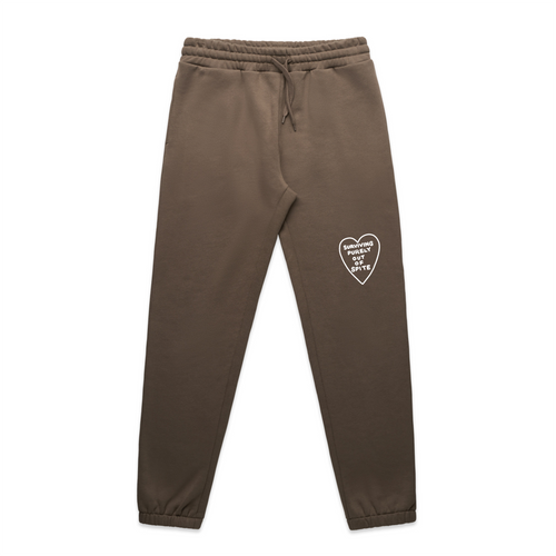 Spite Track Pants by Lonely Kids Club. All clothing from our T-shirts to our shorts and hoodies are ethically made, and printed packed and shipped from Sydney.