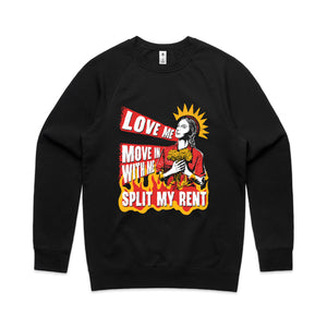 Split My Rent Jumper by Lonely Kids Club. All clothing from our T-shirts to our shorts and hoodies are ethically made, and printed packed and shipped from Sydney.