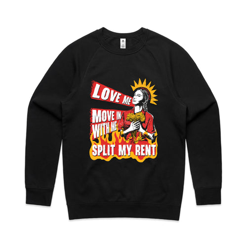 Split My Rent Jumper by Lonely Kids Club. All clothing from our T-shirts to our shorts and hoodies are ethically made, and printed packed and shipped from Sydney.