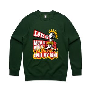 Split My Rent Jumper by Lonely Kids Club. All clothing from our T-shirts to our shorts and hoodies are ethically made, and printed packed and shipped from Sydney.